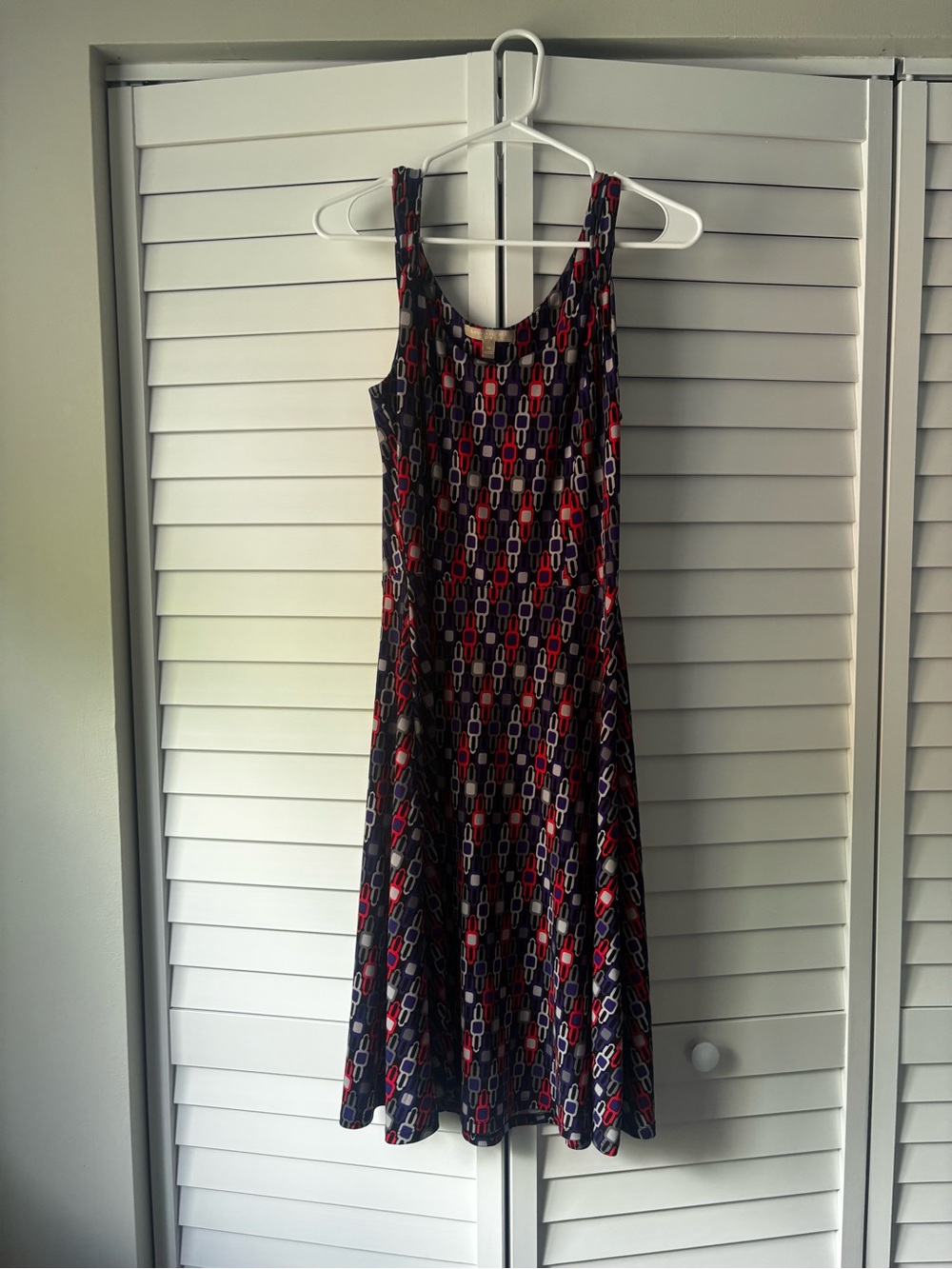 Banana Republic Navy and Red Geometric Midi Dress